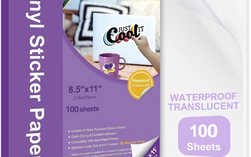 Amazon Printable Vinyl Sticker Paper Waterproof Translucent Decal Paper Self Adhesive Clear Labels Crafts Dries Quickly For Any Inkjet Printer Office Products