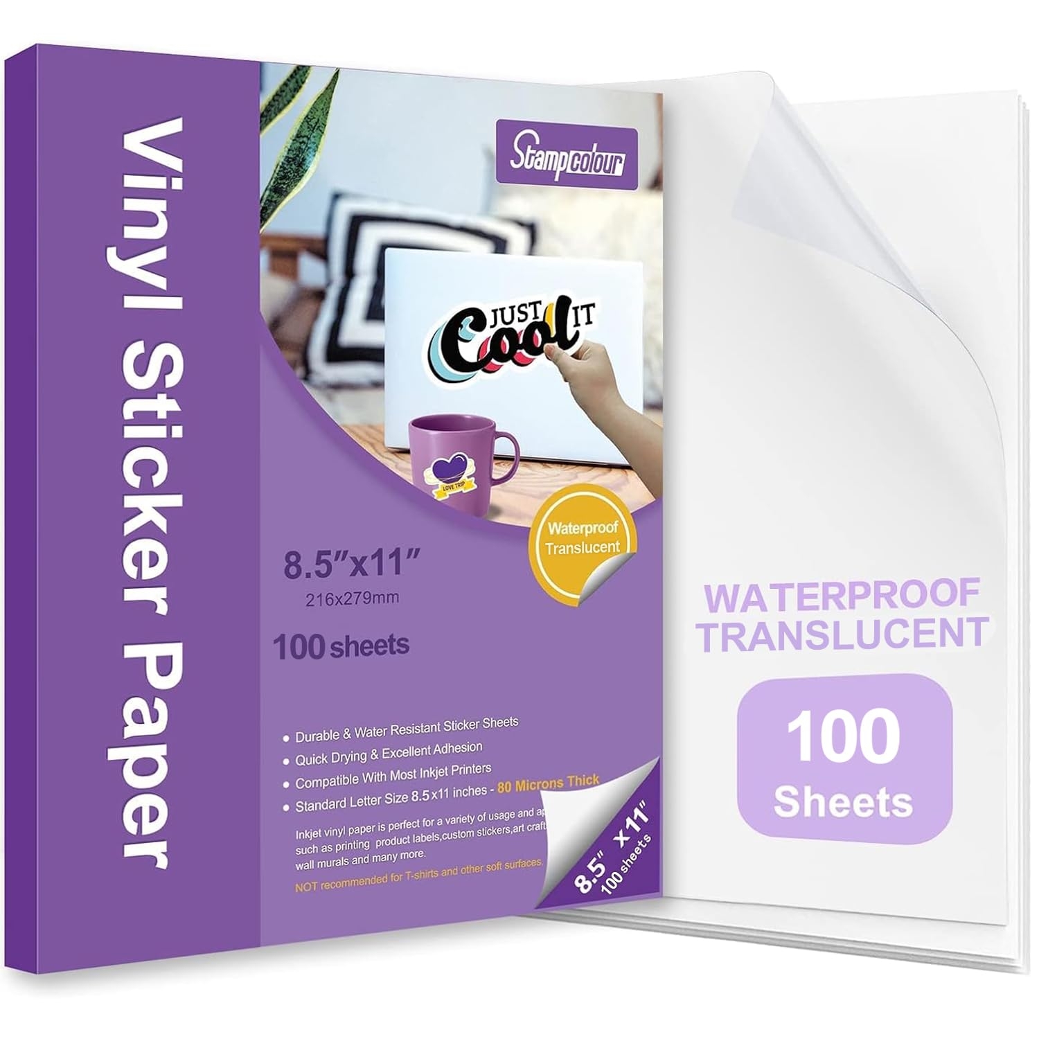 Amazon Printable Vinyl Sticker Paper Waterproof Translucent Decal Paper Self Adhesive Clear Labels Crafts Dries Quickly For Any Inkjet Printer Office Products