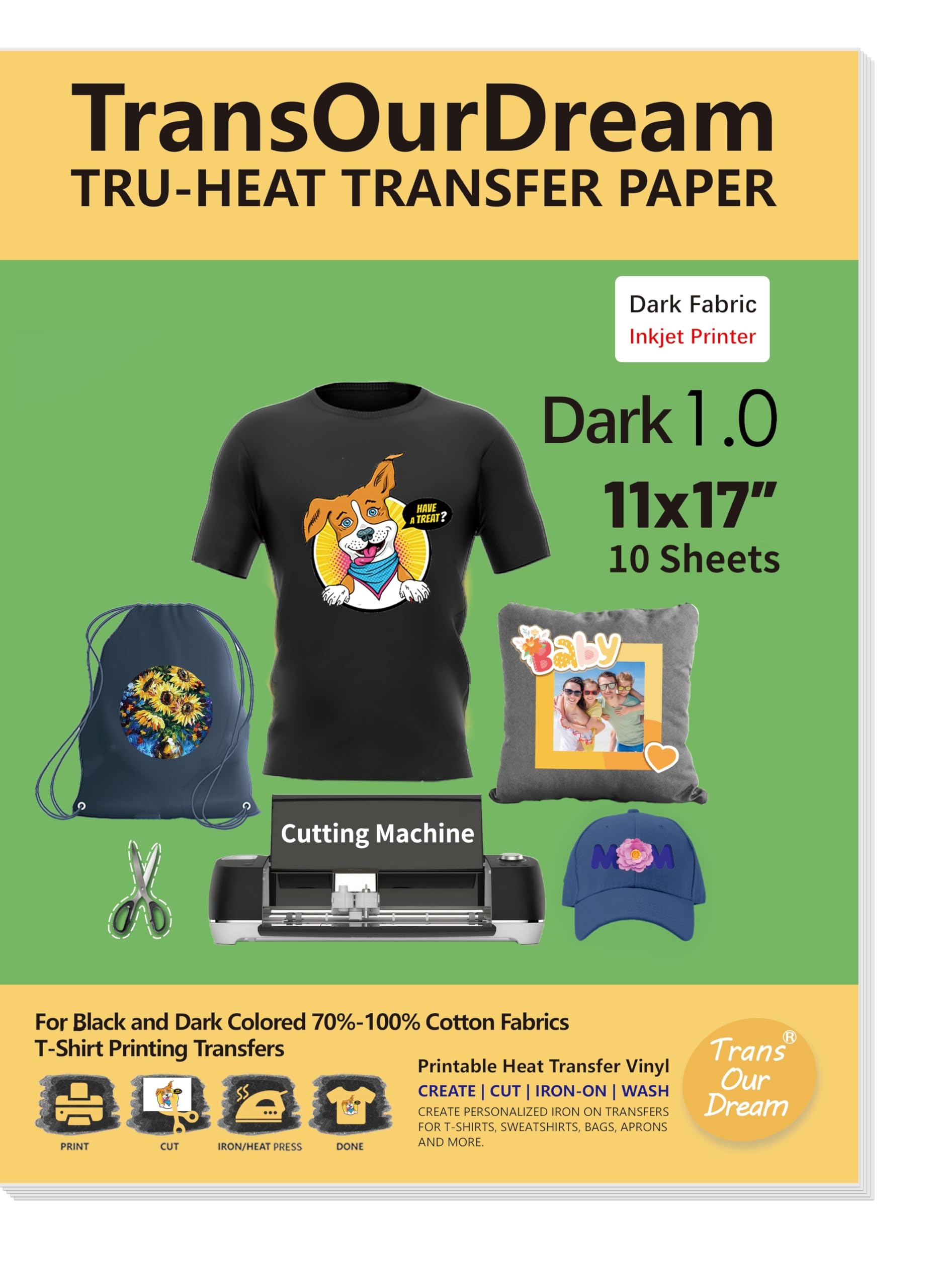 Amazon TransOurDream Dark Heat Transfer Paper For T Shirts 10 Sheets 11x17 Printable HTV Heat Transfer Vinyl For Inkjet Printer Iron On Transfers For Dark Fabrics Arts Crafts Sewing