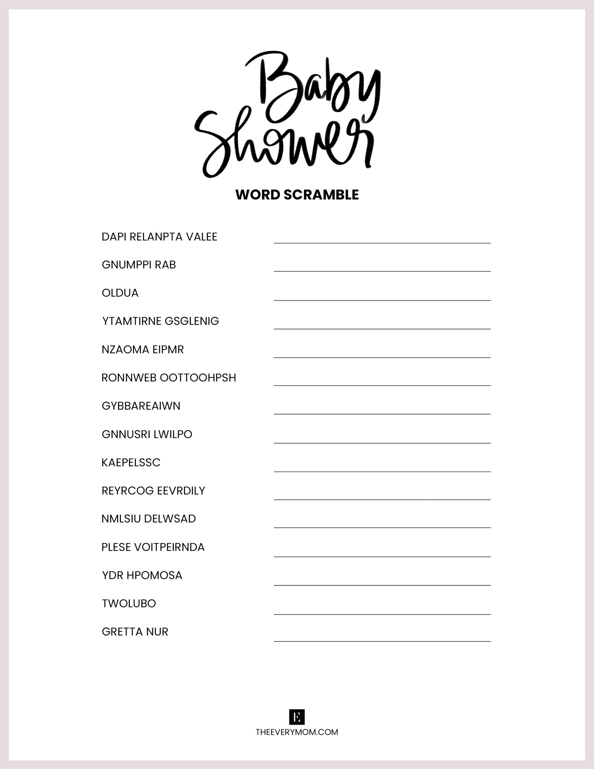baby shower games printable