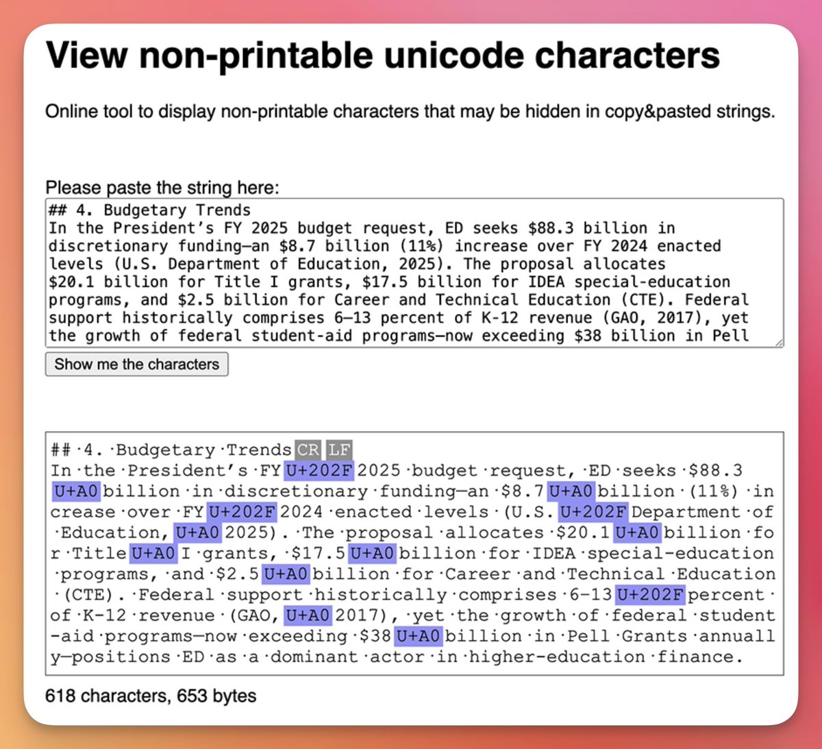 view non printable unicode characters view non printable unicode characters