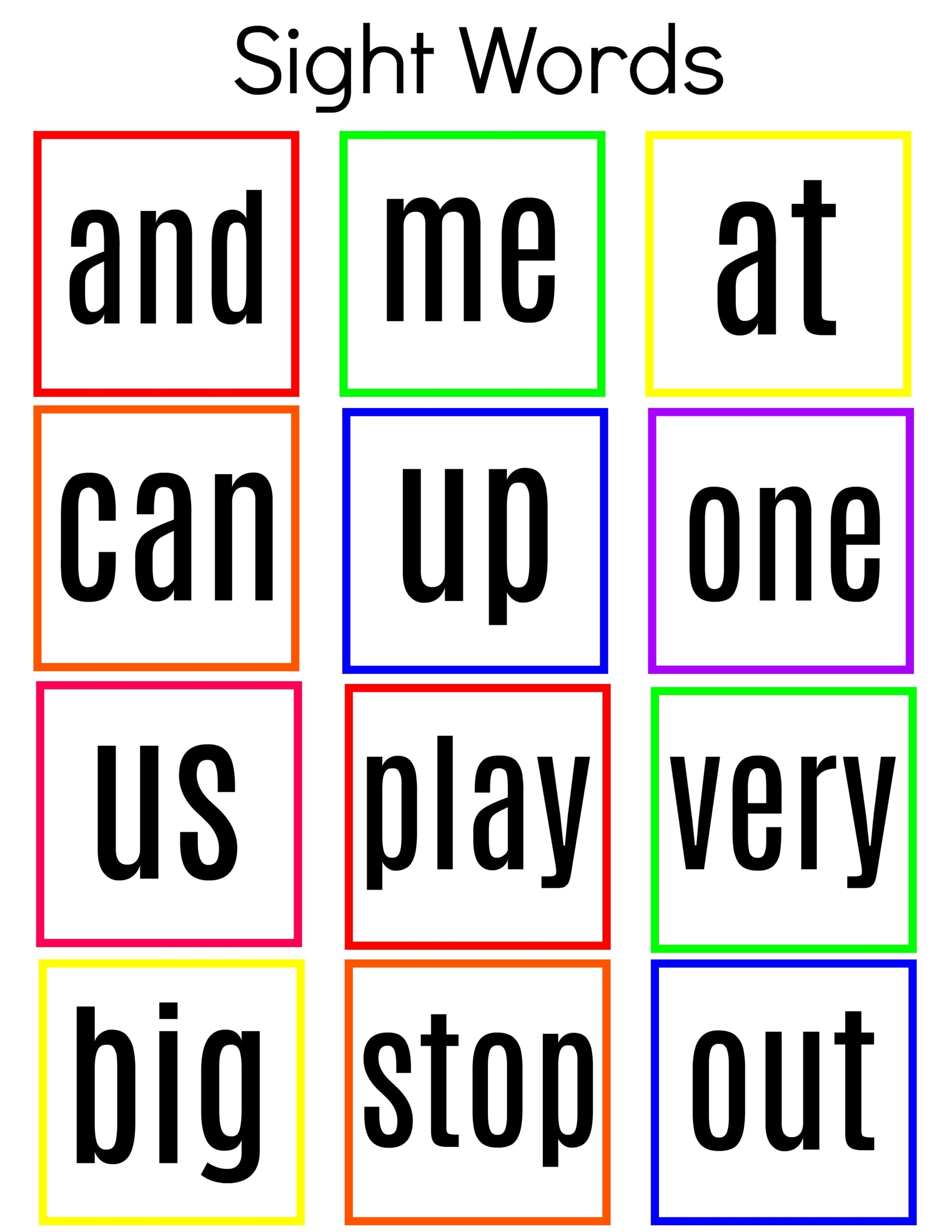 printable sight words for kindergarten