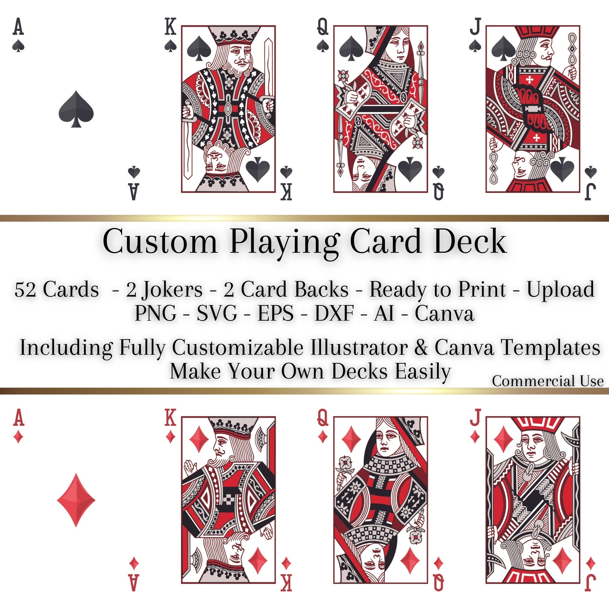 Custom Playing Card Deck Templates Design Your Own digital Etsy