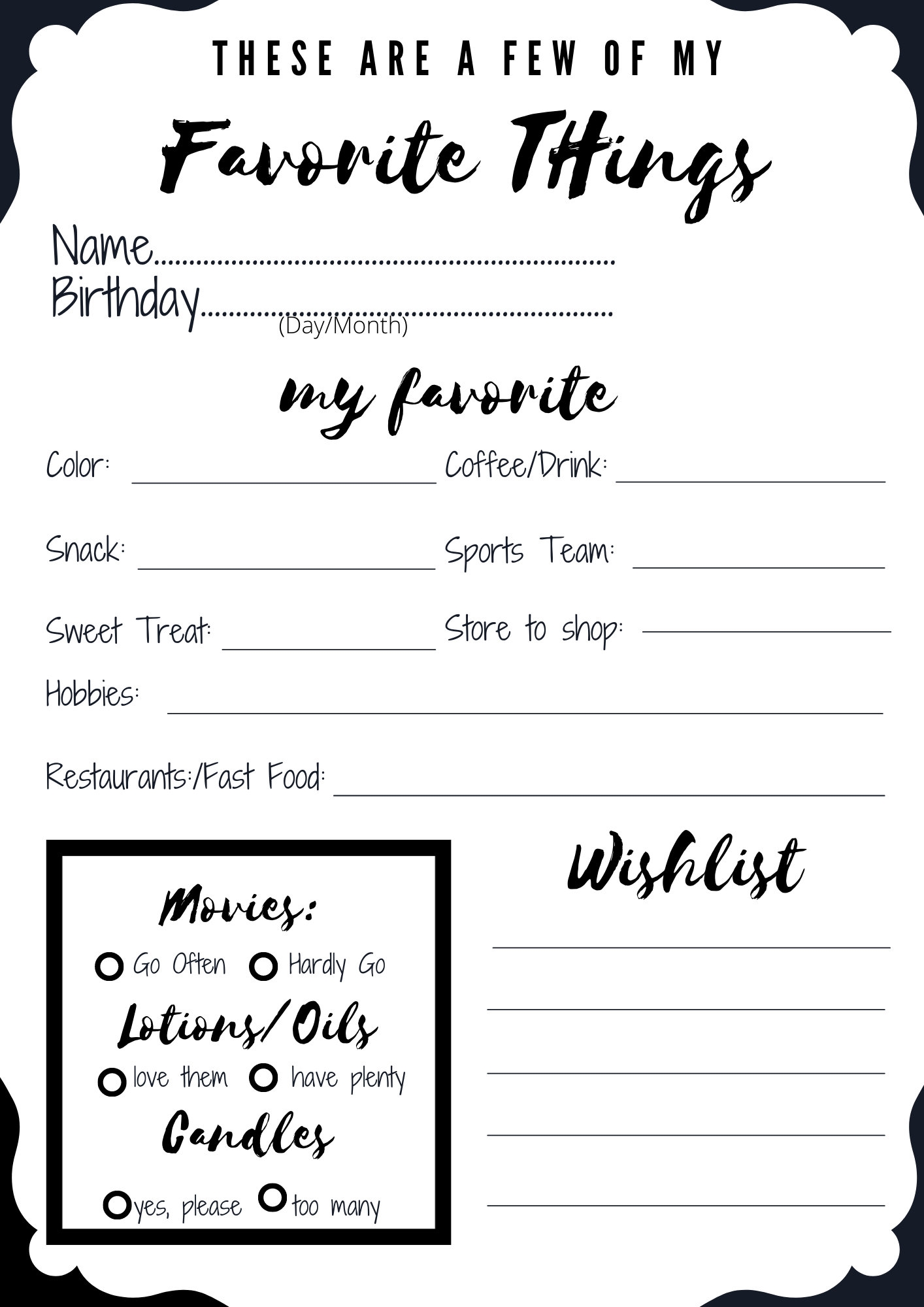 Customizable My Favorite Things Questionnaire 8 x10 Senior Class Ideas Printable PDF Jpeg Png INSTANT DOWNLOAD Etsy Israel Customizable My Favorite Things Questionnaire 8 x10 Senior Class Ideas Printable PDF Jpeg Png INSTANT DOWNLOAD Etsy Israel