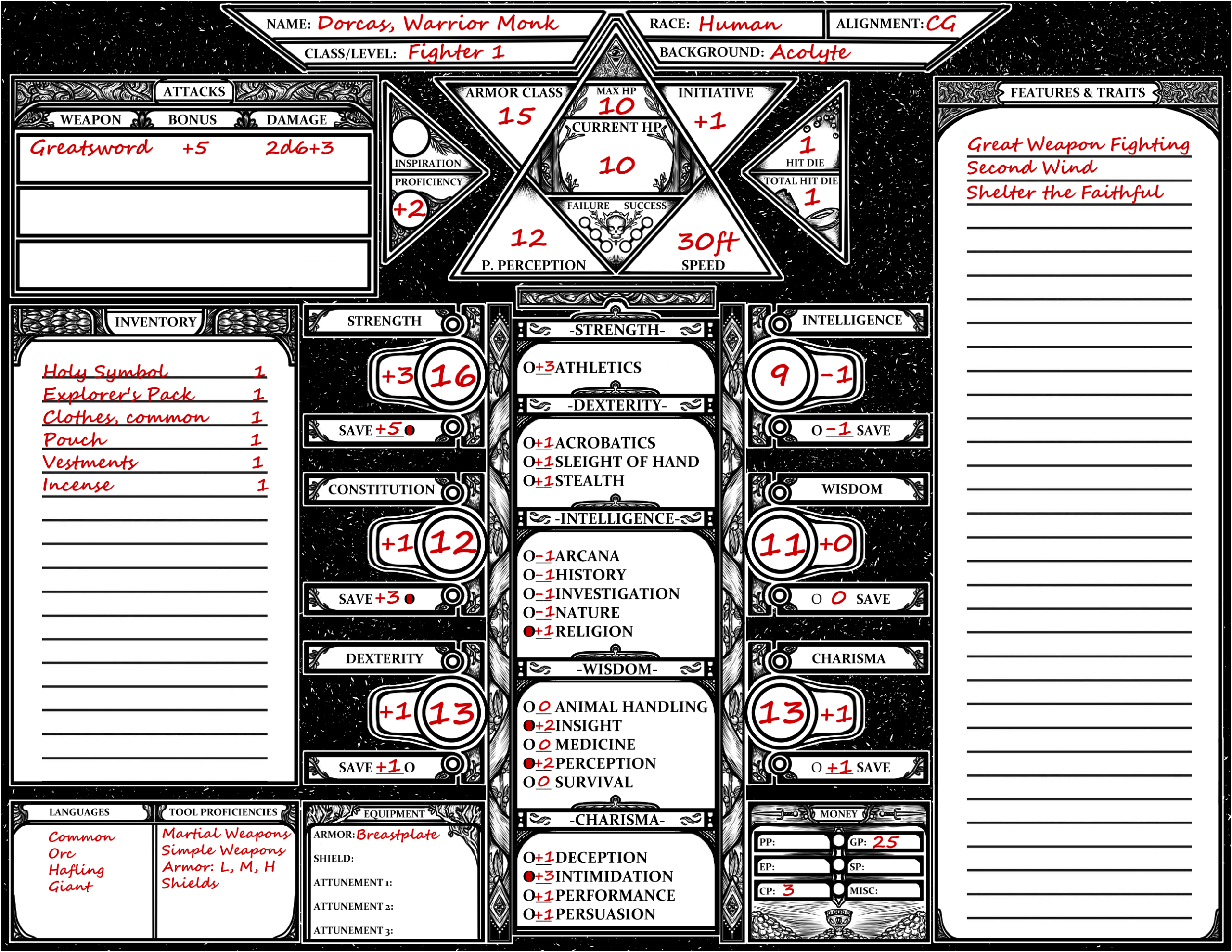 D D 5e Woodblock Print Styled Character Sheet By Laplace Atelier