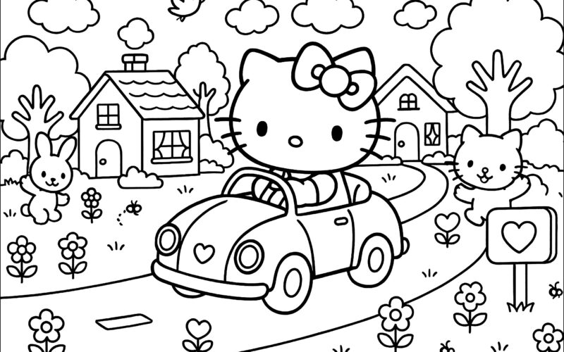 Driving Around Hello Kitty Coloring Pages