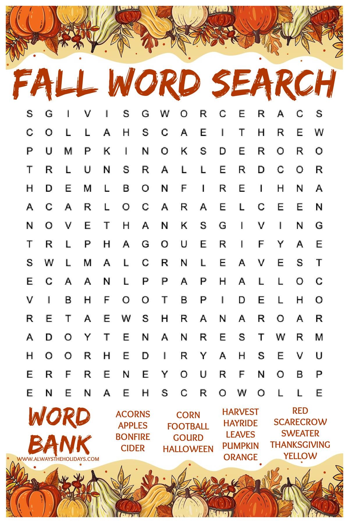 printable fall word search puzzles printable fall word search puzzles