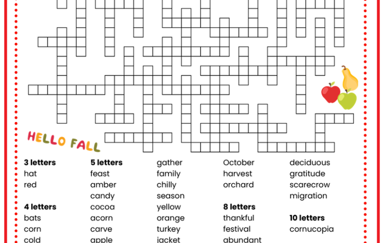 Fall Word Fill In Puzzle Puzzle Cheer