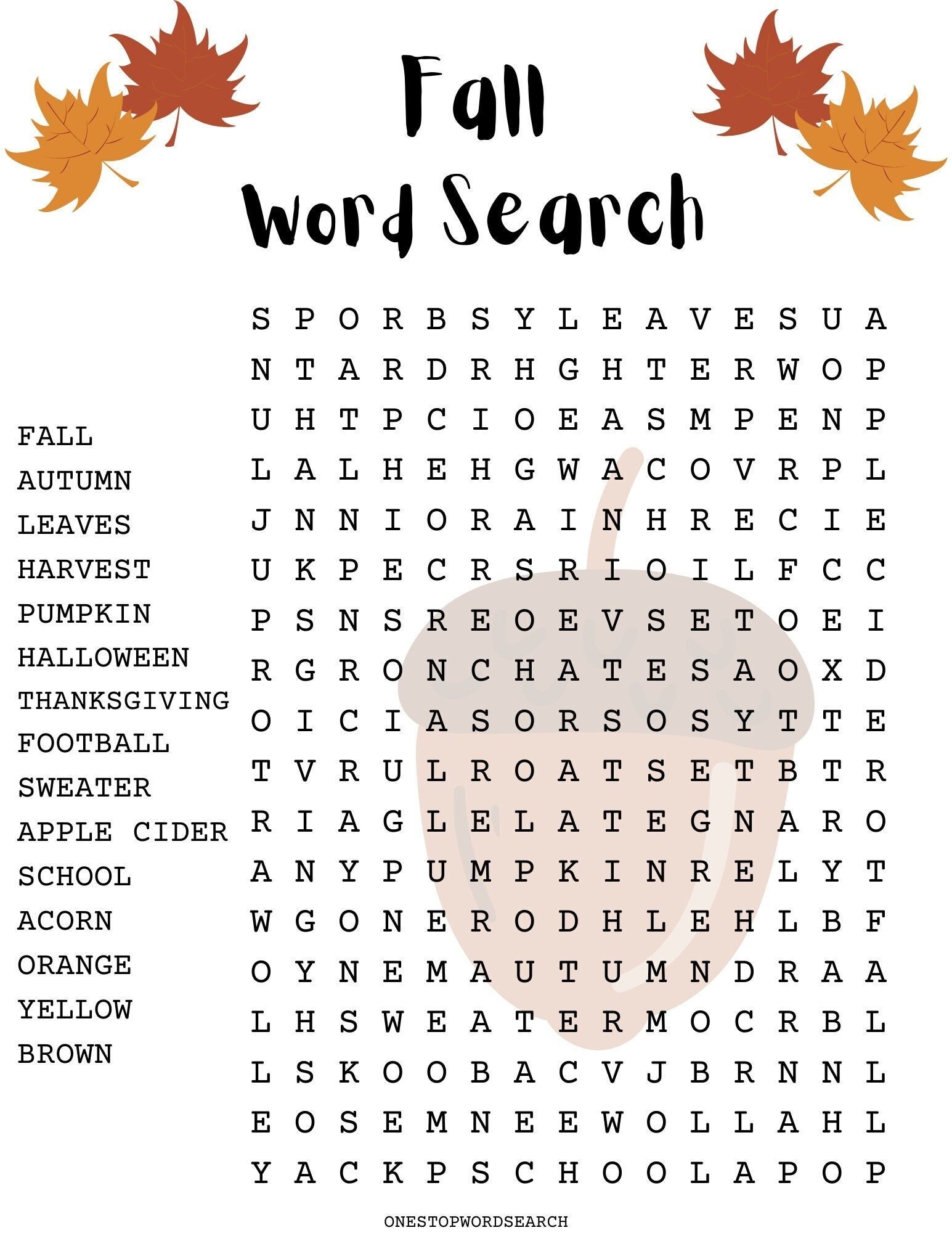 printable word search for fall