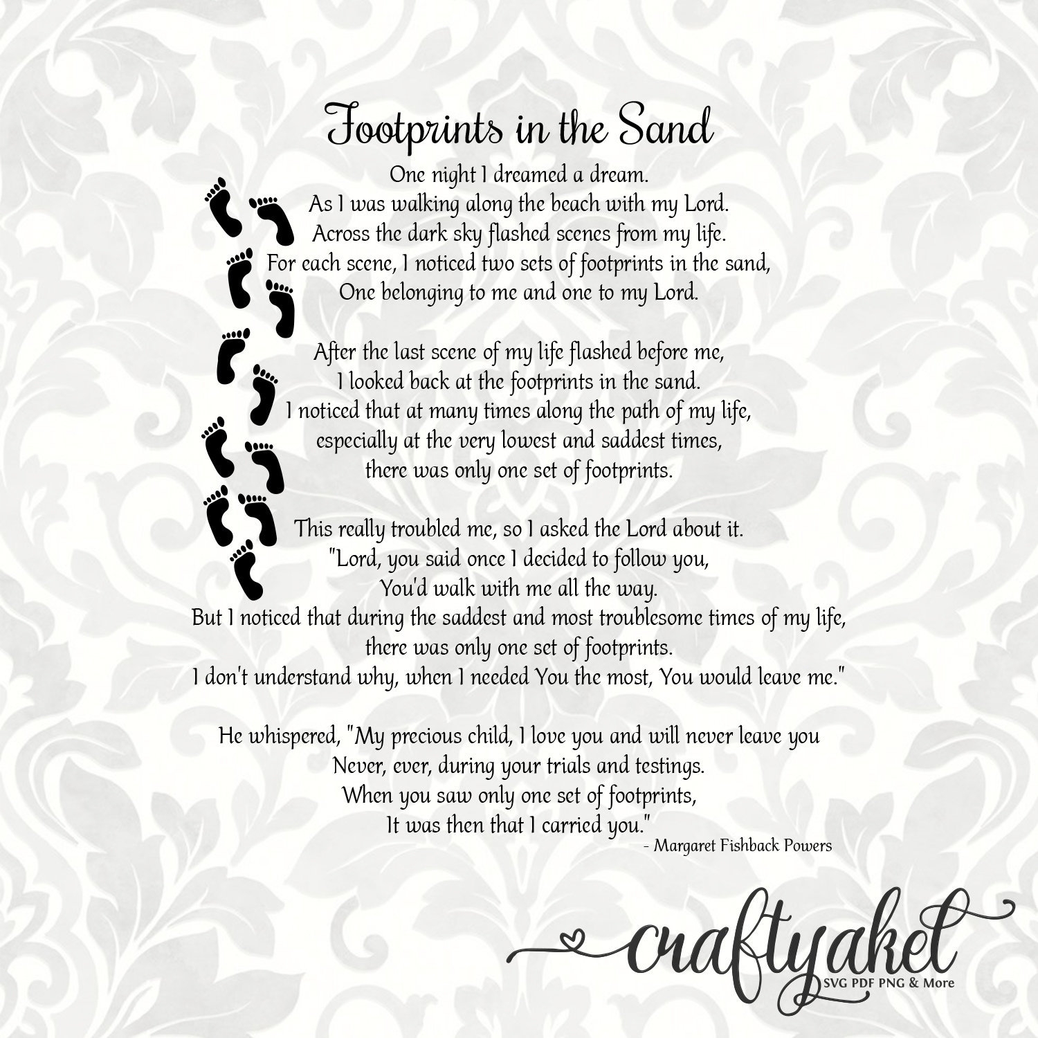 Footprints In The Sand Poem SVG PDF PNG Digital File Vector Graphic Etsy Israel