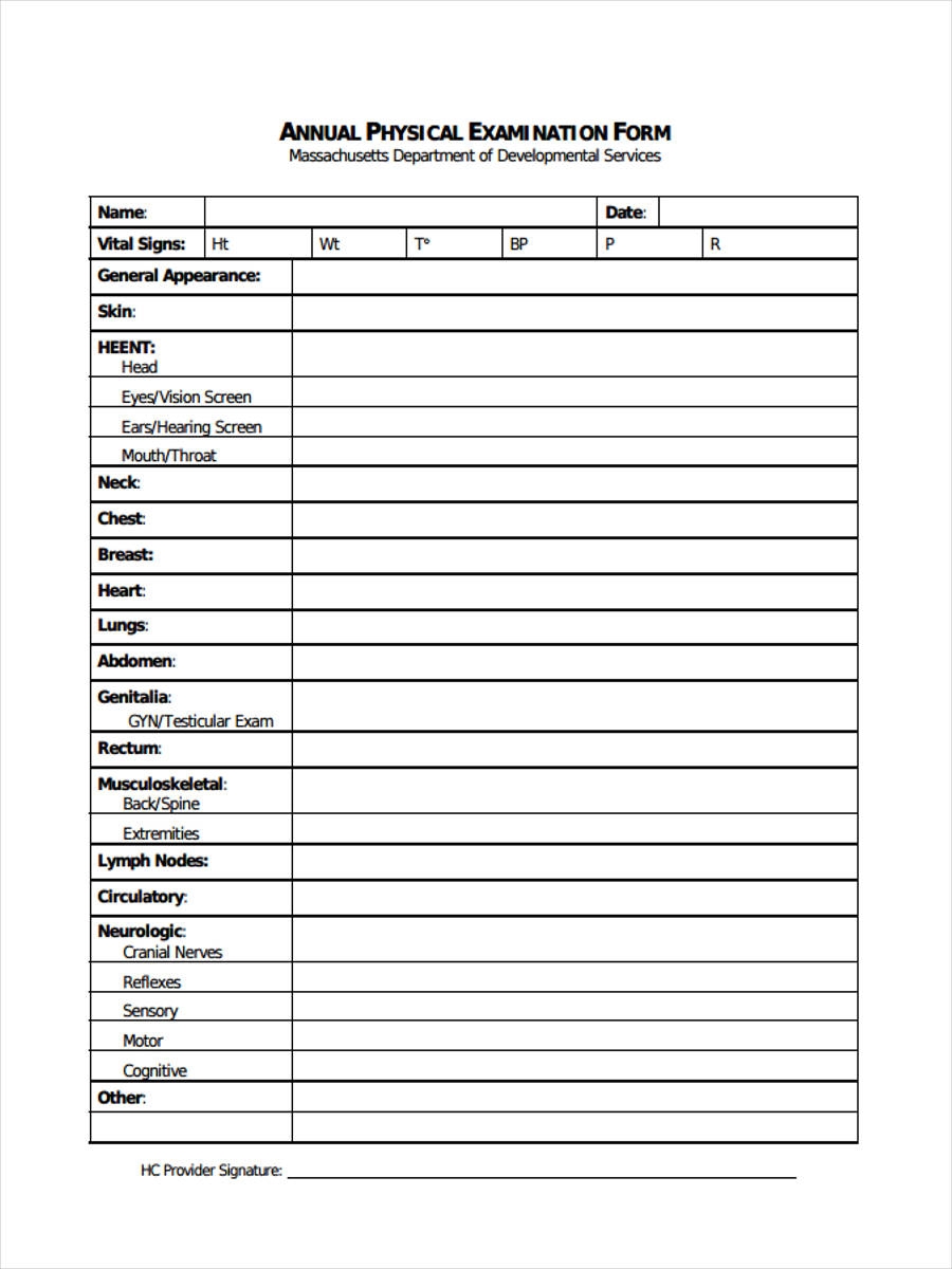 printable basic physical exam form pdf