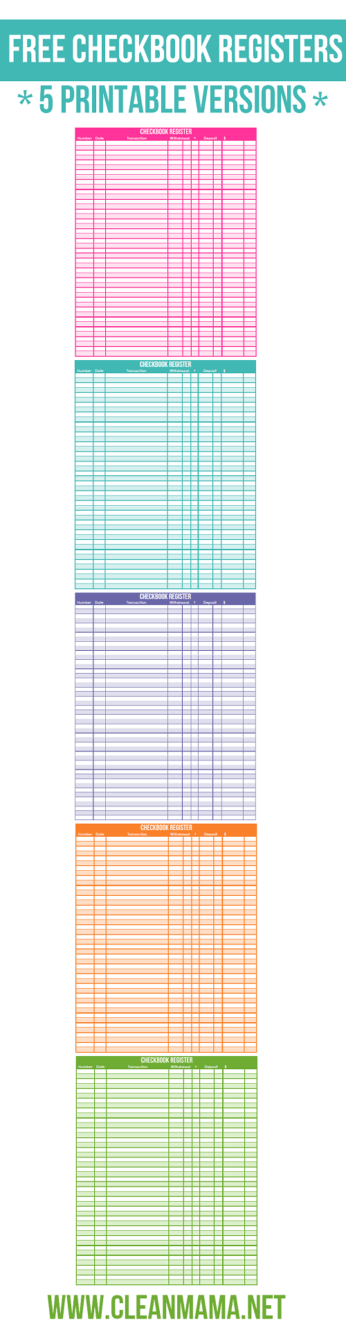 free printable checkbook register