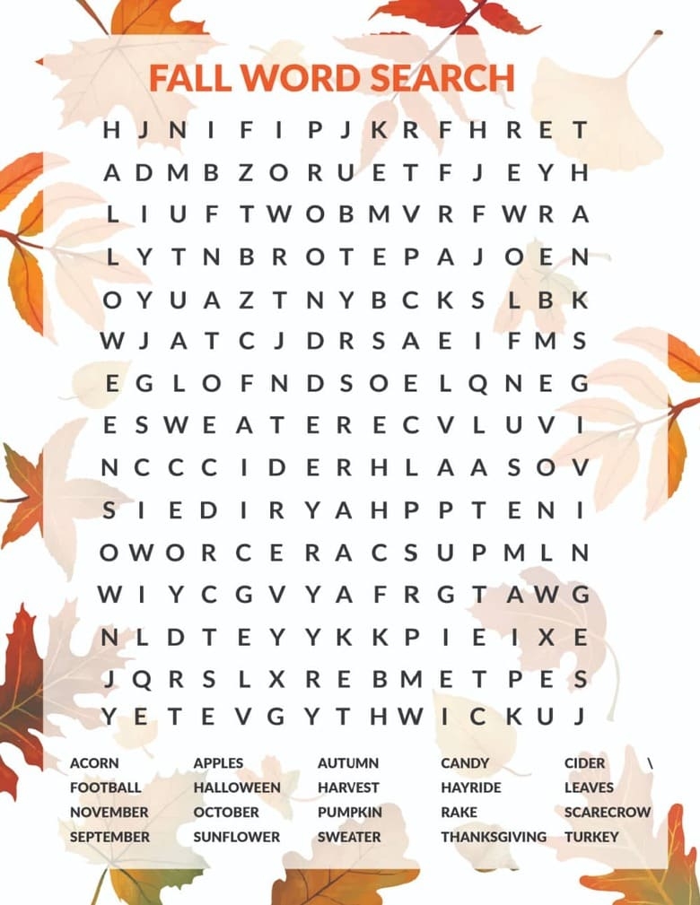 free printable fall word search