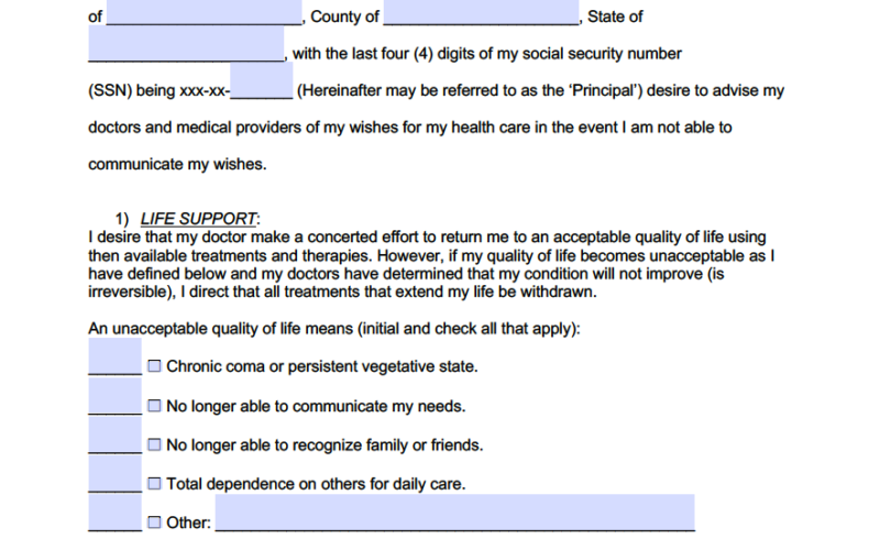 Free Living Will Forms PDF Word