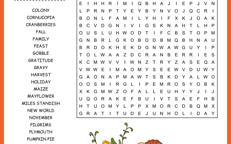 Free Printable Thanksgiving Word Search