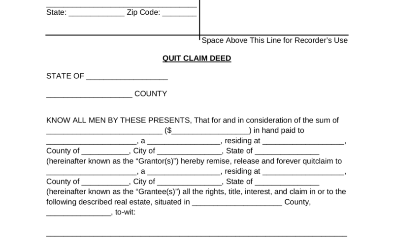 Free Quit Claim Deed Form PDF Word EForms