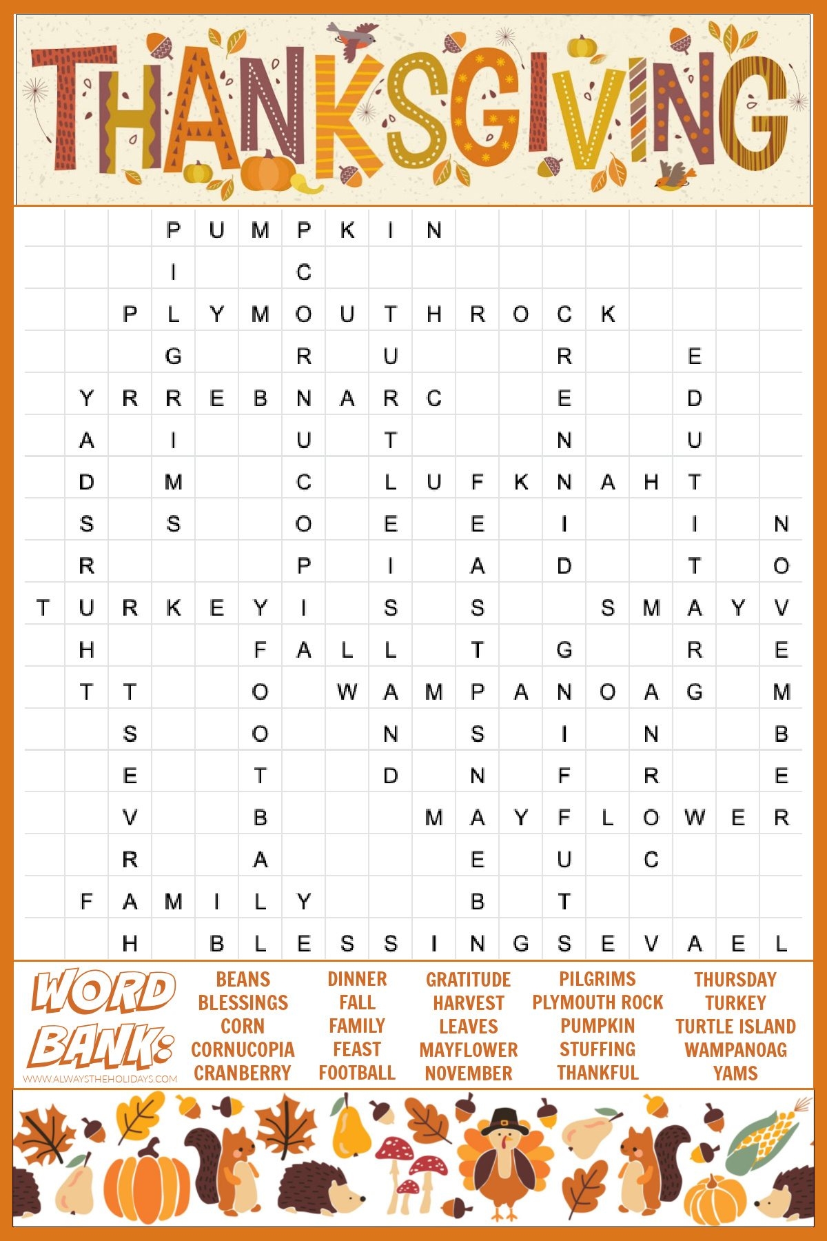 thanksgiving printable word puzzles