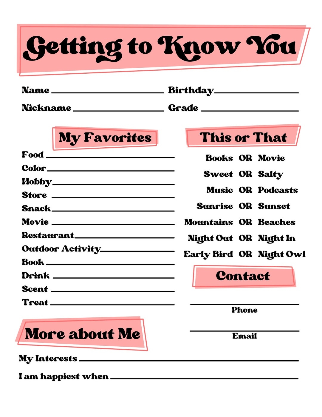 Get To Know You Getting To Know You Page Get To Know You Printable All About Me Etsy Get To Know You Getting To Know You Page Get To Know You Printable All About Me Etsy