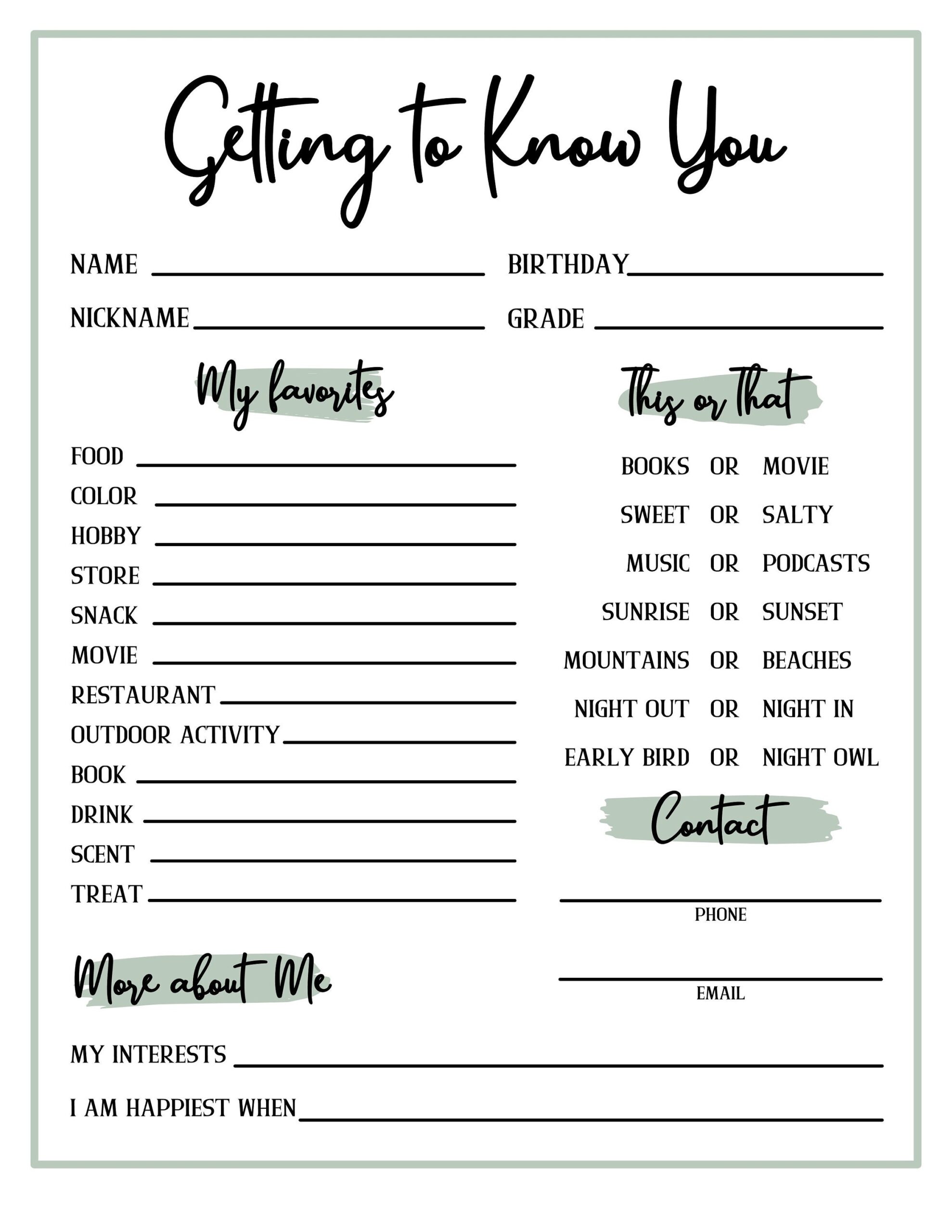 Get To Know You Getting To Know You Page Get To Know You Printable All About Me Etsy Get To Know You Getting To Know You Page Get To Know You Printable All About Me Etsy