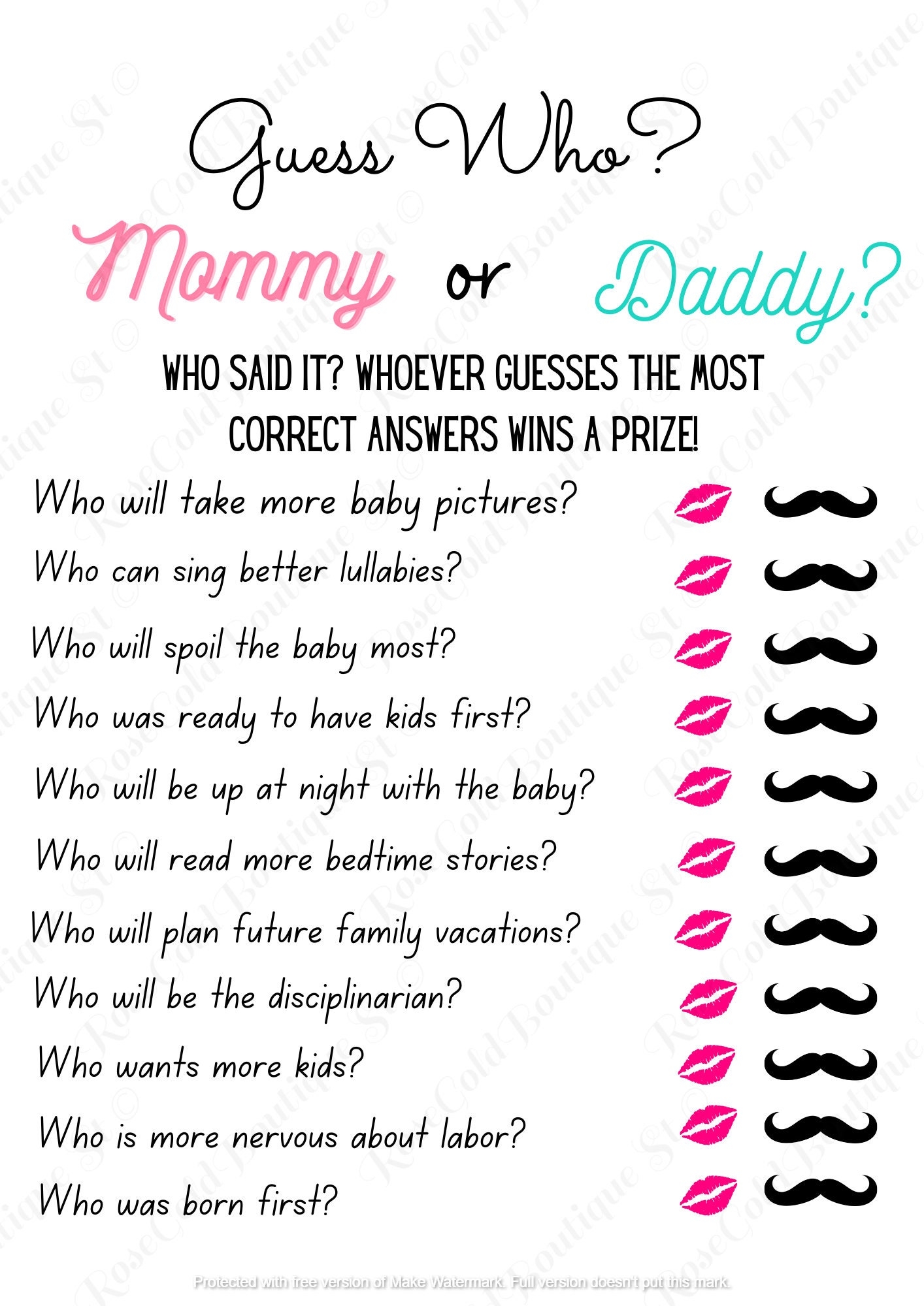 Guess Who Mommy Or Daddy Baby Shower Game digital Download Etsy