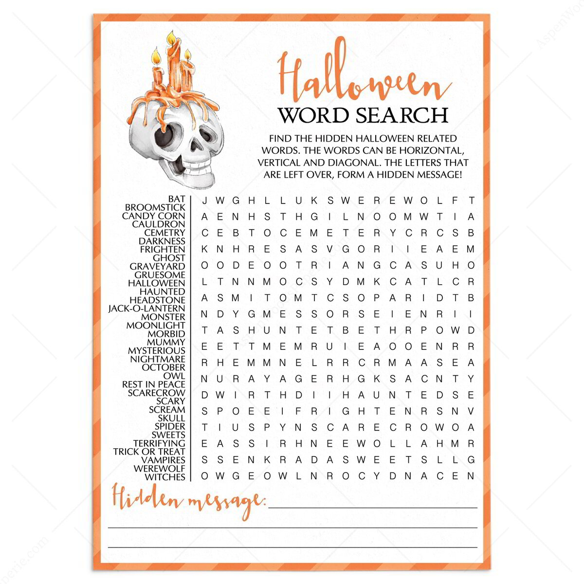 Halloween Word Search Halloween Classroom Activity Idea Printable