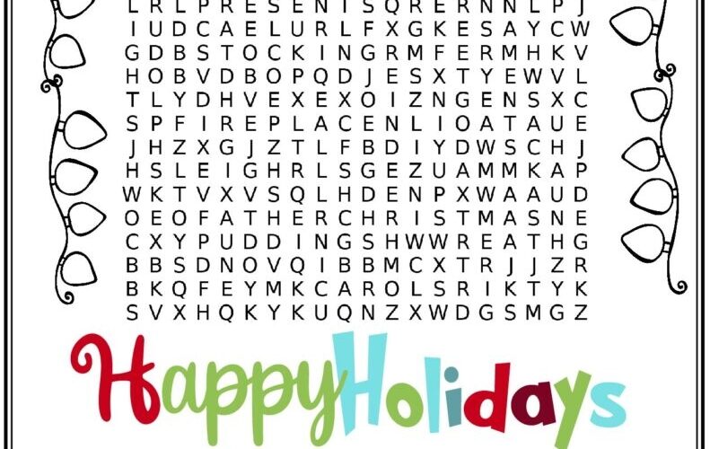 Happy Holiday Hard Word Search Puzzlesandplans