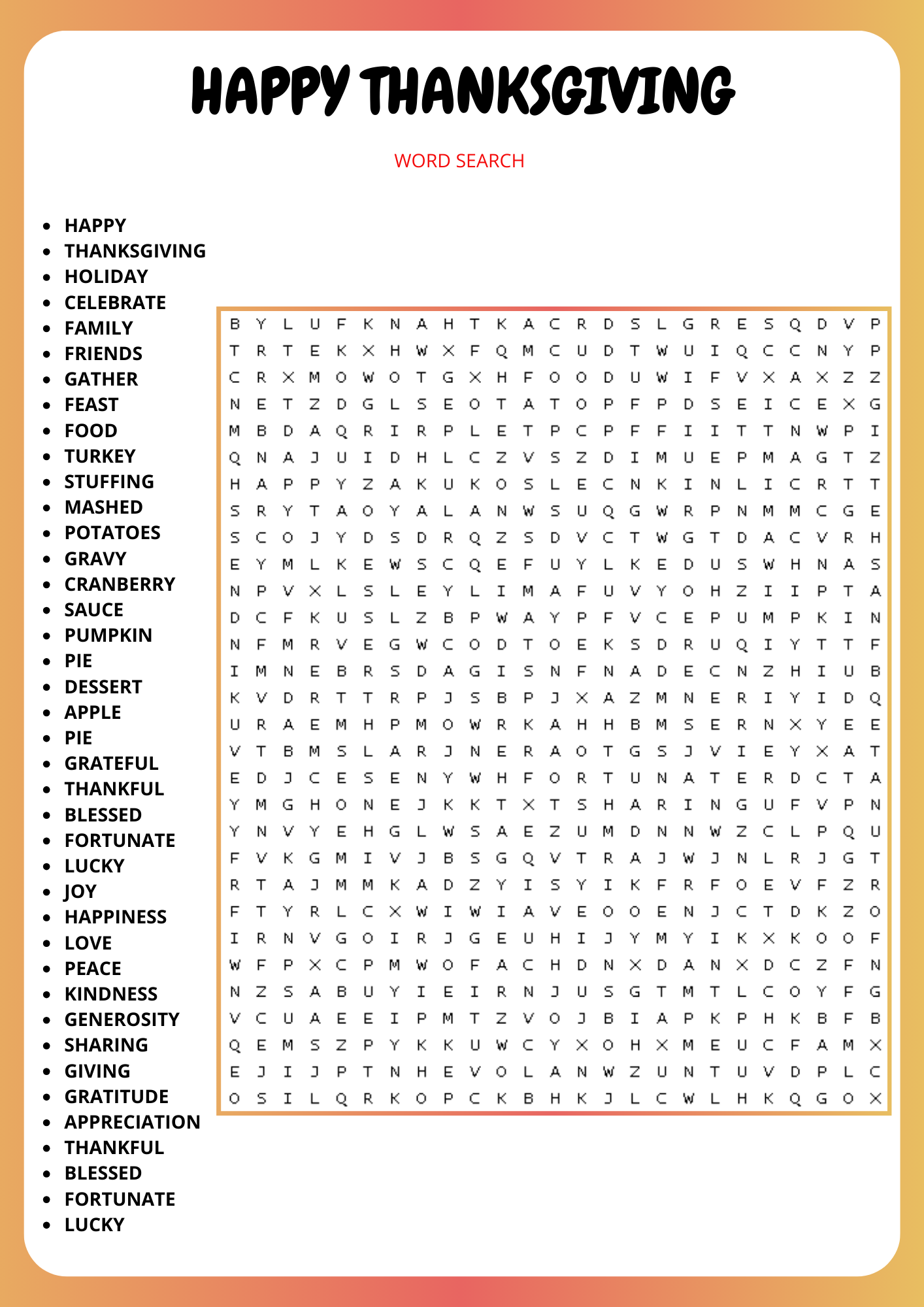 free printable word search for thanksgiving