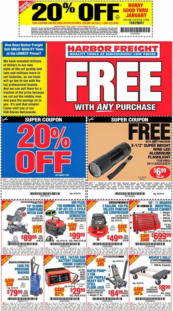 Harbor Freight 20 Off Purchase Coupon FREE Flashlight Multi Purpose Scissors Coupon 