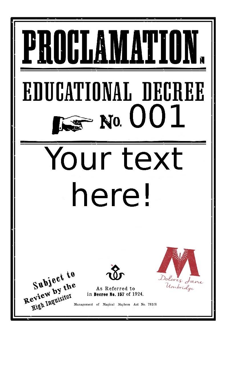 Harry Potter Classroom Proclamations TEMPLATE Editable TPT