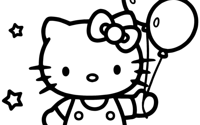 Hello Kitty With Balloons Coloring Page Easy Drawing Guides