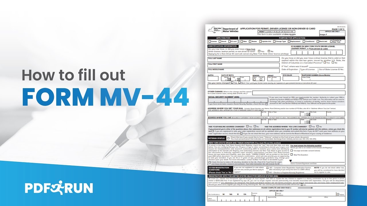 How To Fill Out Form MV 44 Or New York DMV Driver s License Renewal Form Online PDFRun YouTube