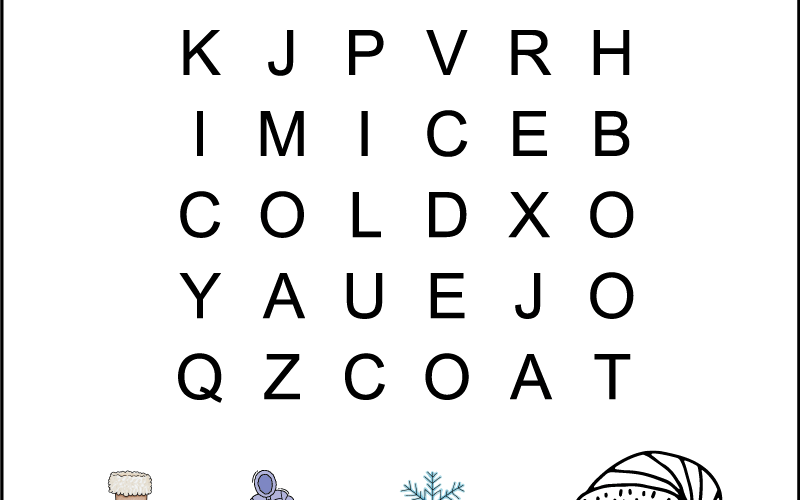 Kindergarten Winter Word Search Tree Valley Academy