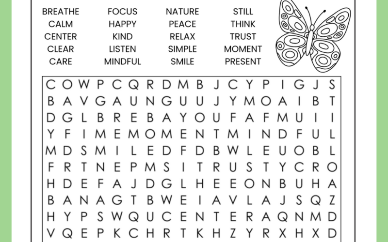 Mindfulness Word Search Puzzle Free Printable Your Therapy Source