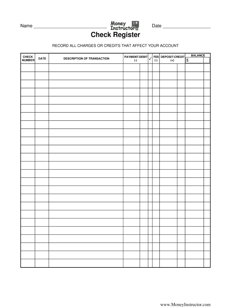 free checkbook register printable