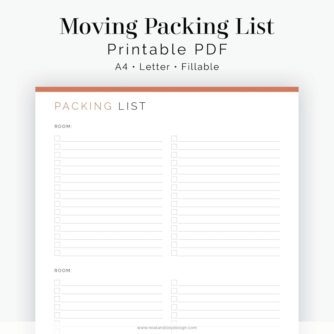 Moving Packing List By Room Fillable Moving Planner Printable Organizational PDF 3 Colours Instant Download Etsy