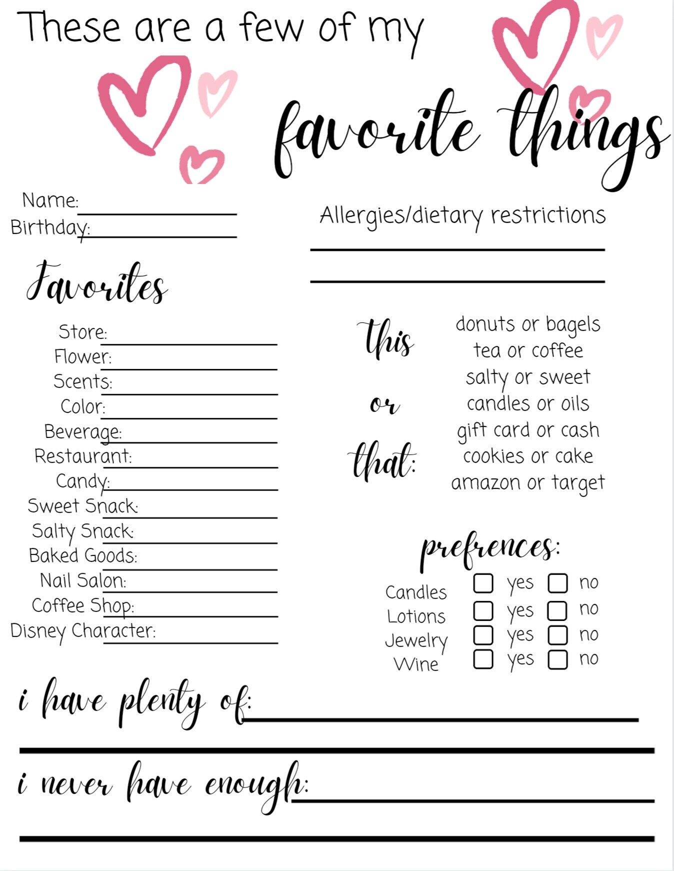 My Favorite Things List Free Printable Shop On Pinterest My Favorite Things List Free Printable Shop On Pinterest
