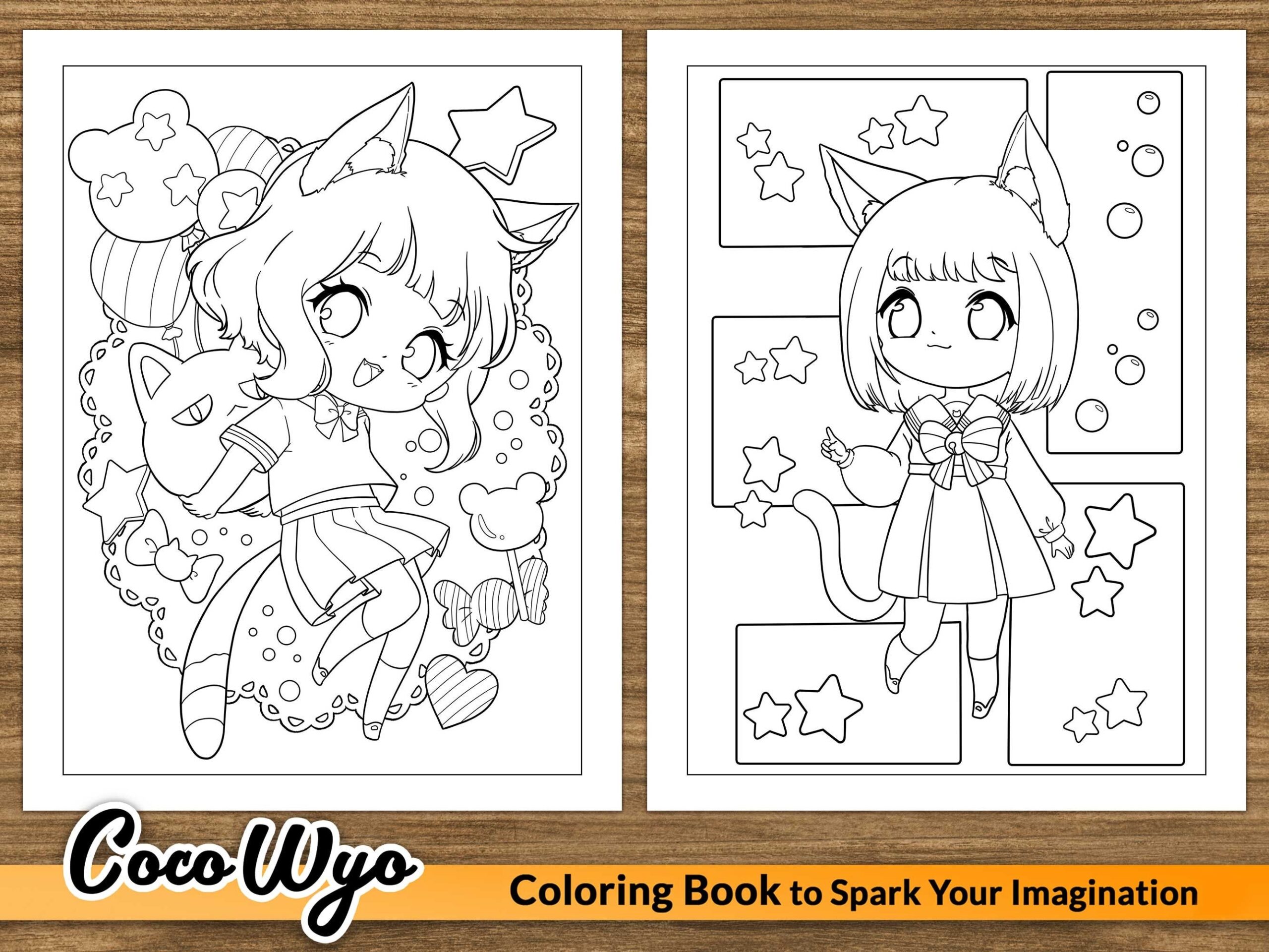 Neko Girls Kawaii Coloring Book For Relaxing By Coco Wyo Etsy Neko Girls Kawaii Coloring Book For Relaxing By Coco Wyo Etsy
