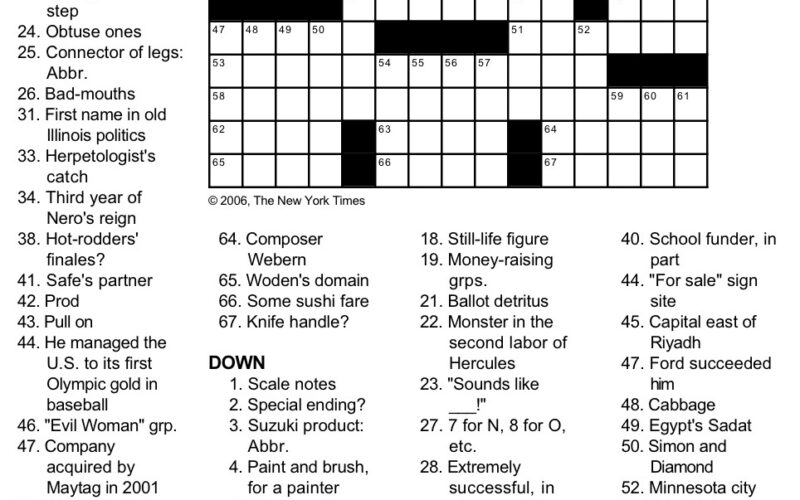 New York Times Crossword Puzzle By George Barany And Michael Shteyman