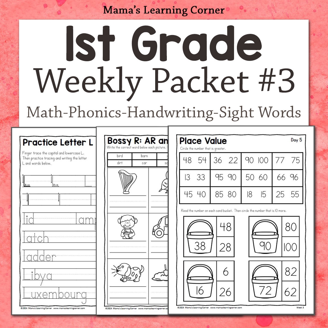 Printable 1st Grade Worksheet Packet 3 Skill Review For Math Phonics Writing Mamas Learning Corner