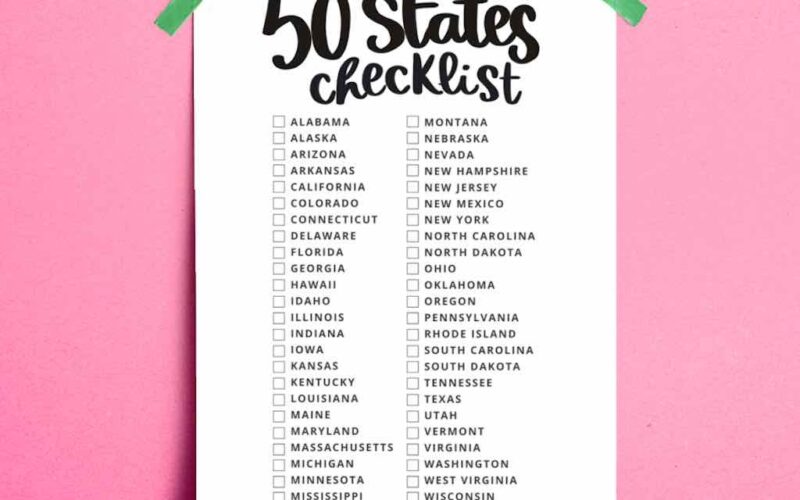 Printable 50 States Checklist Smiling Colors