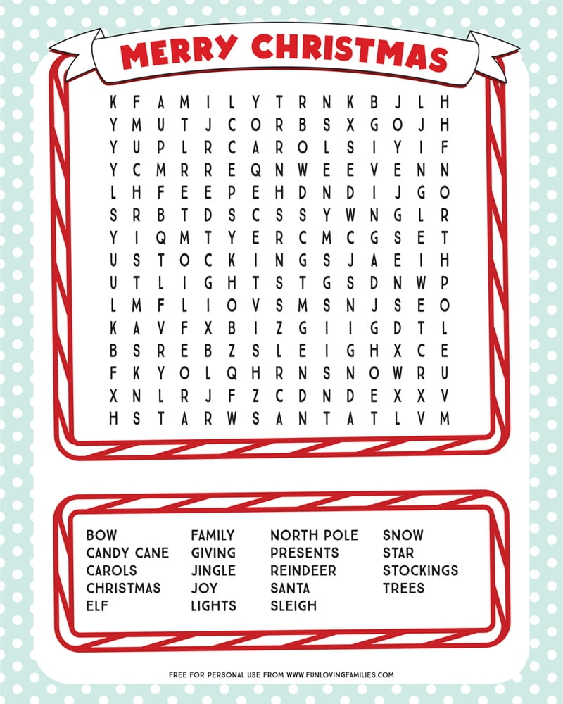 holiday word search printable