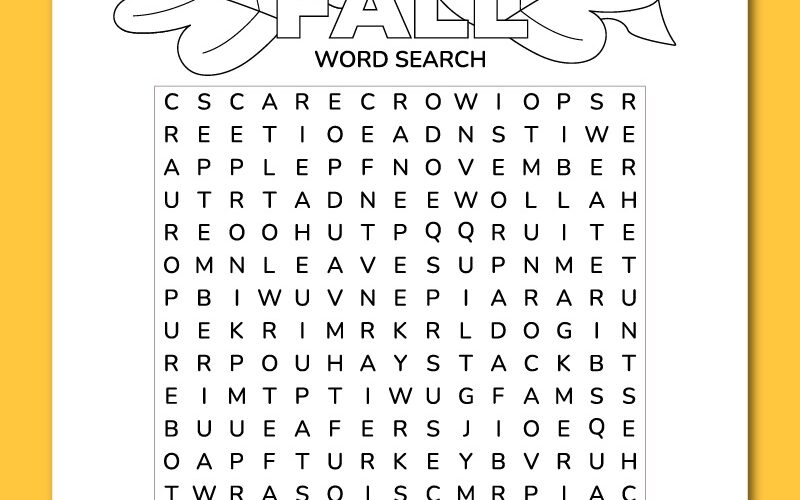 Printable Fall Word Search Chevron Lemon