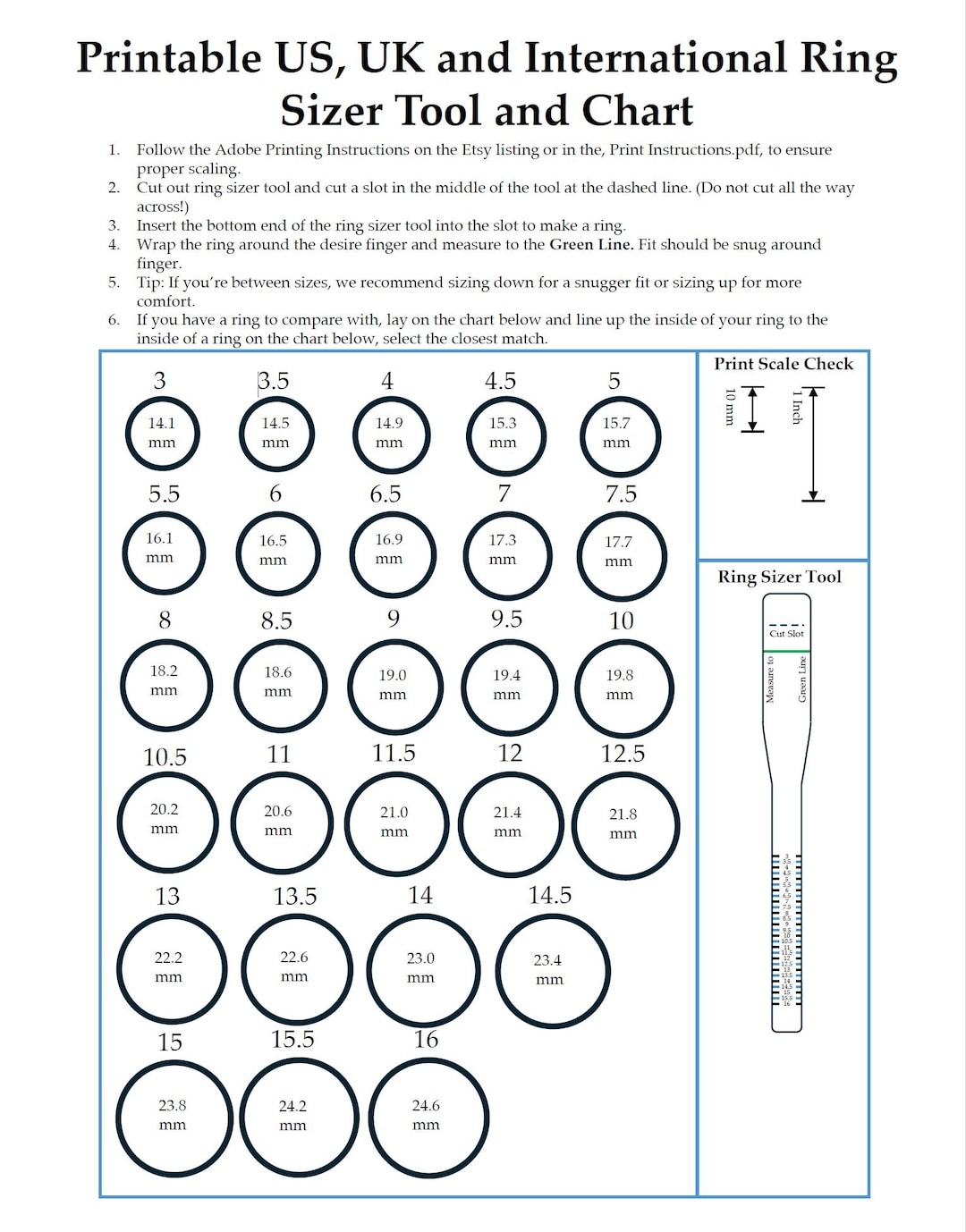 Printable Ring Sizer Tool US UK International Size Chart PDF Download Etsy Singapore Printable Ring Sizer Tool US UK International Size Chart PDF Download Etsy Singapore