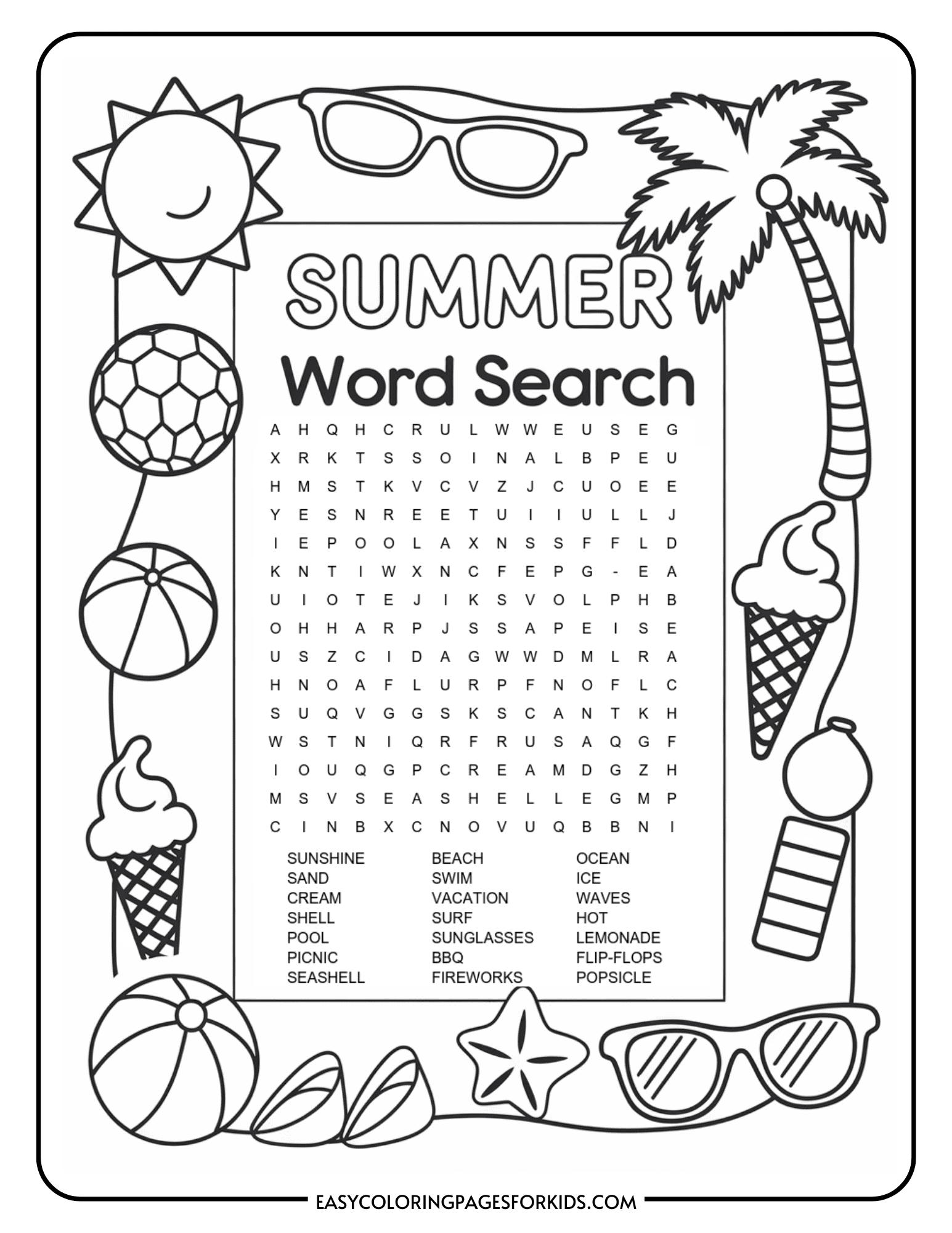 Printable Summer Word Search 2 Free PDF Pages Easy Coloring Pages For Kids Printable Summer Word Search 2 Free PDF Pages Easy Coloring Pages For Kids