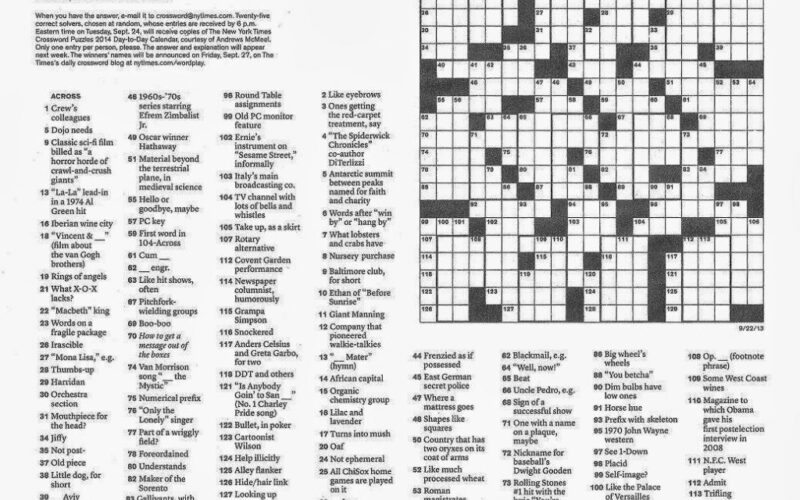 Printable Sunday Crossword Printable Party Favors