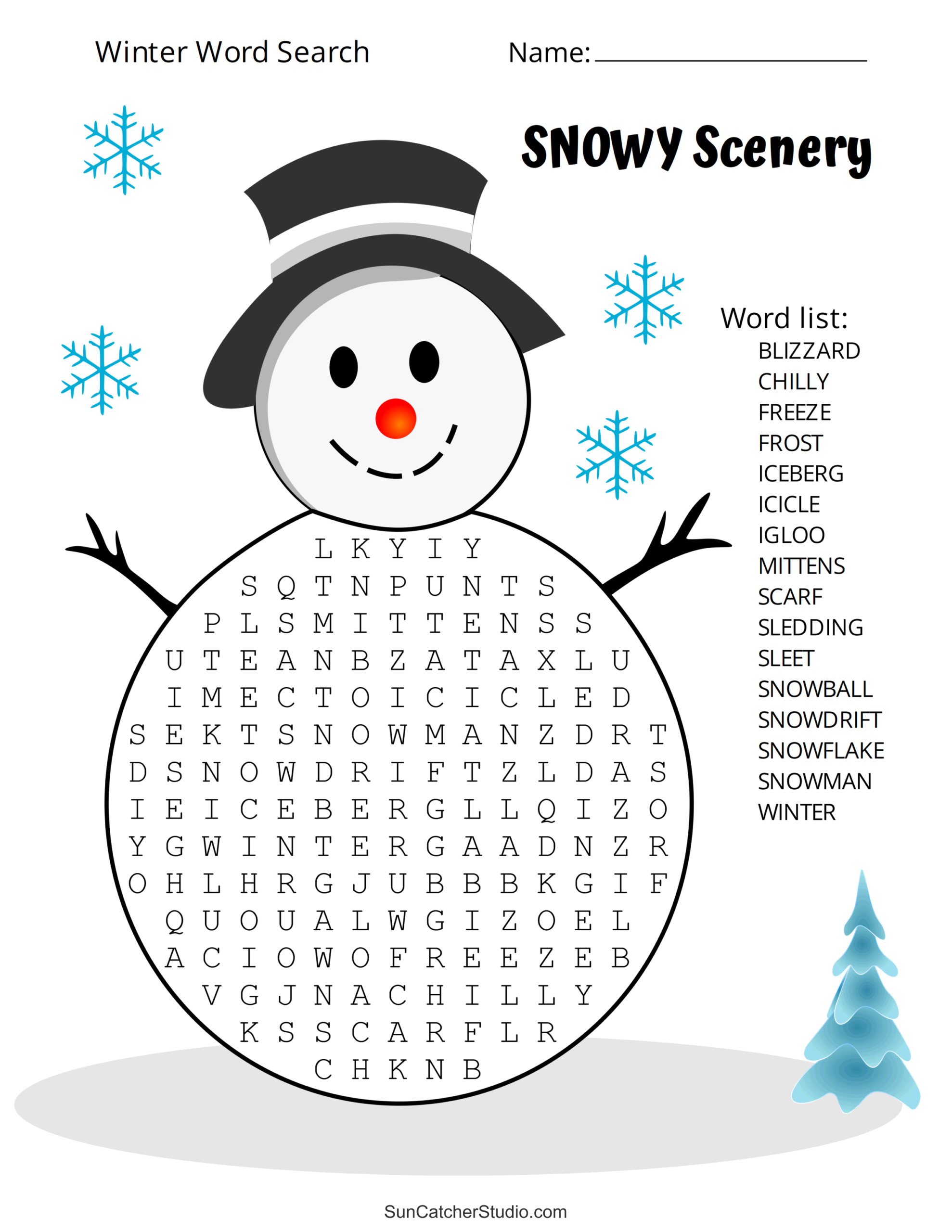 winter holiday word search printable