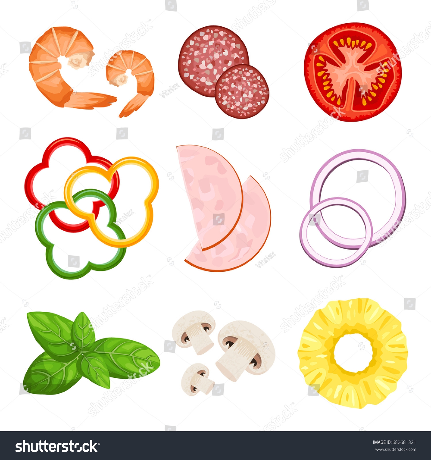 Realistic Pizza Ingredients Shrimps Pepper Bow Stock Vector Royalty Free 682681321 Shutterstock