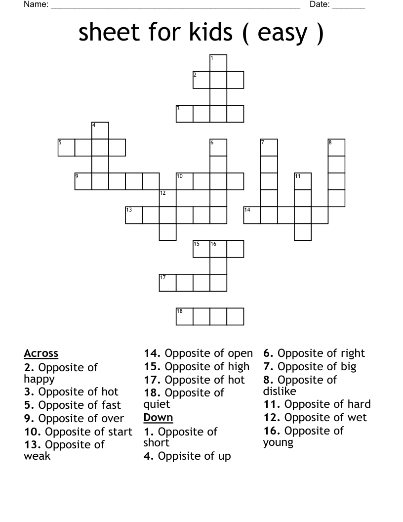 Sheet For Kids Easy Crossword WordMint Sheet For Kids Easy Crossword WordMint