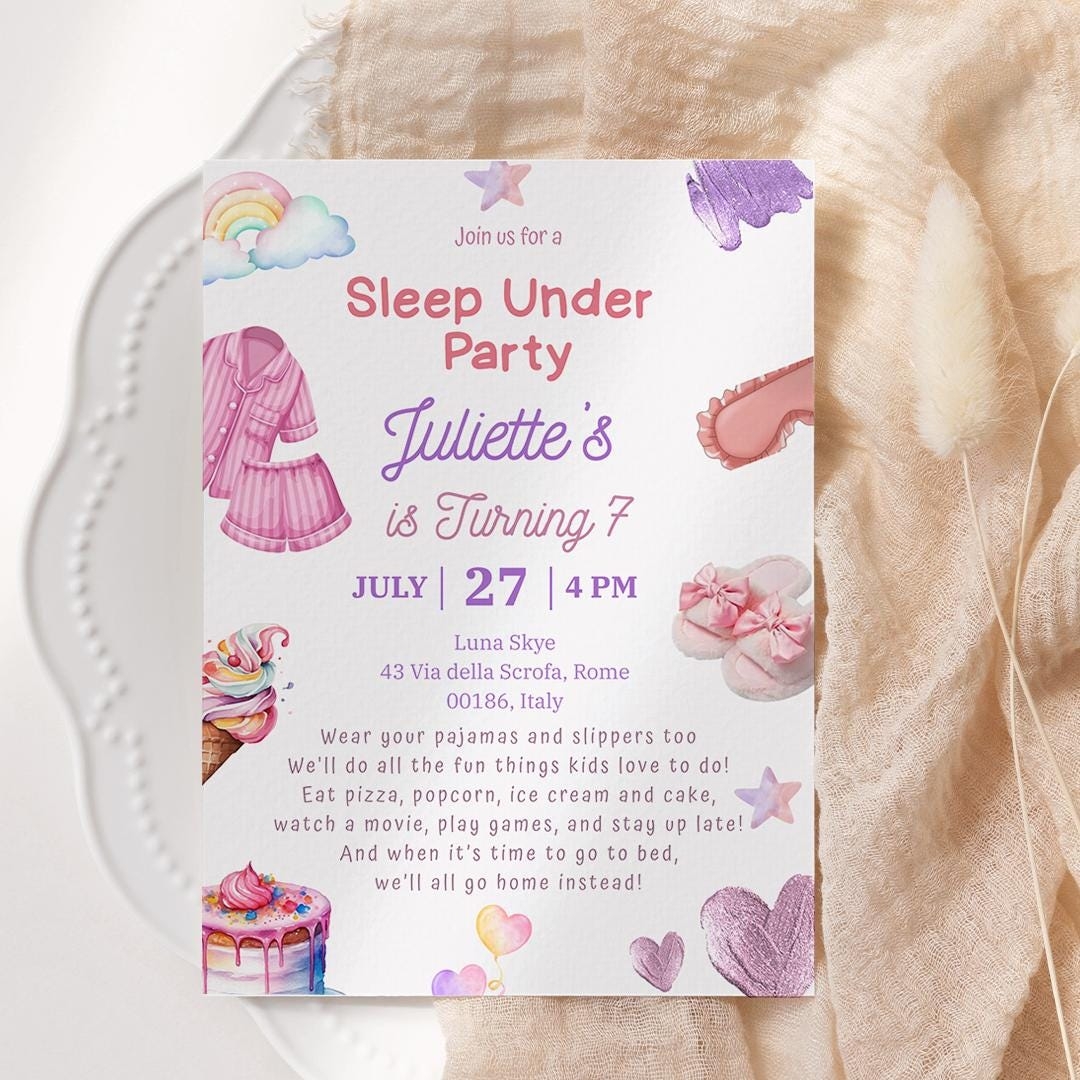 Sleep Under Birthday Invitation Girls Slumber Party Invite Sleep Under Editable Template Sleepunder Birthday Party Late Over Pajama Party Etsy