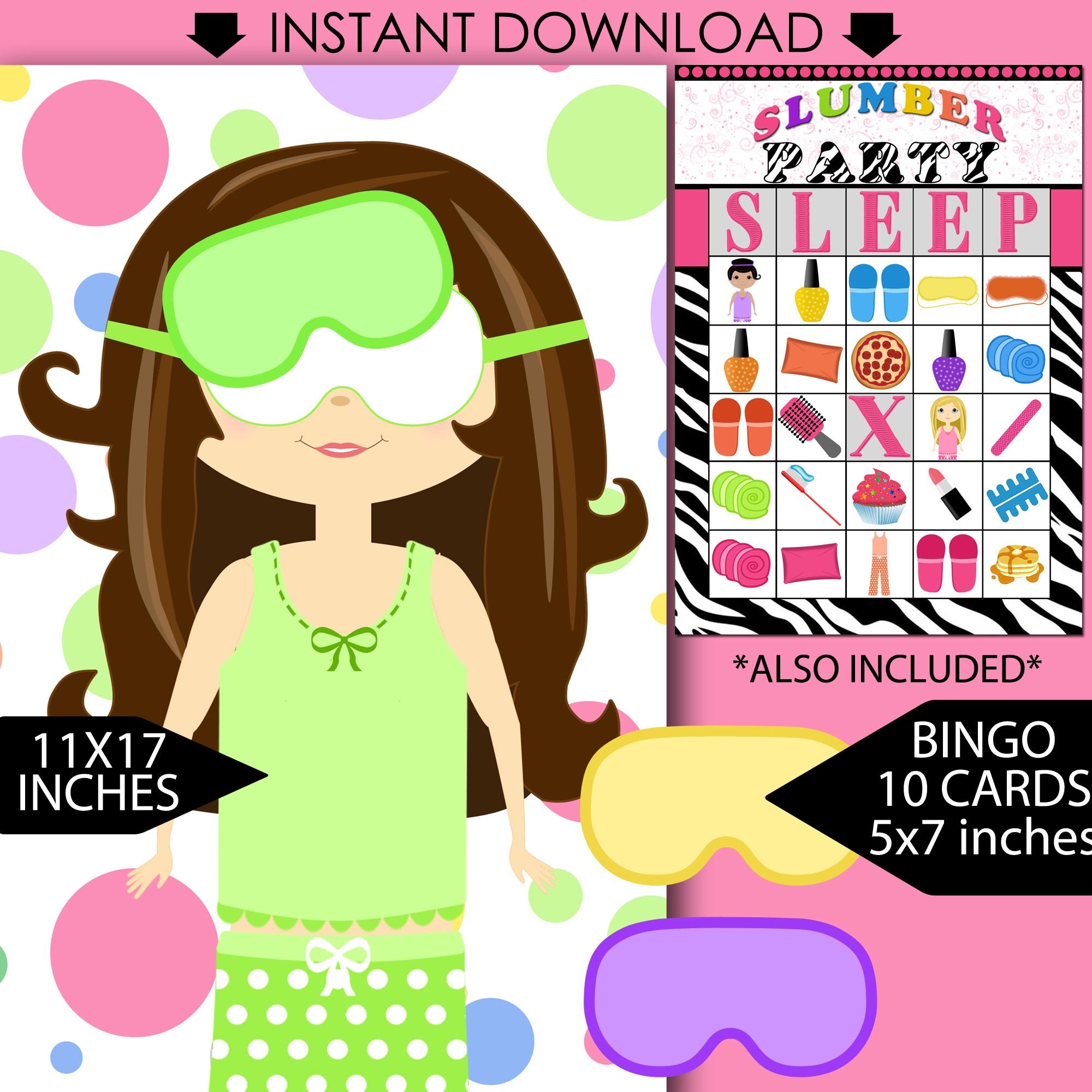 Sleepover Party Games Pin The Mask Bingo instant Download Etsy Canada